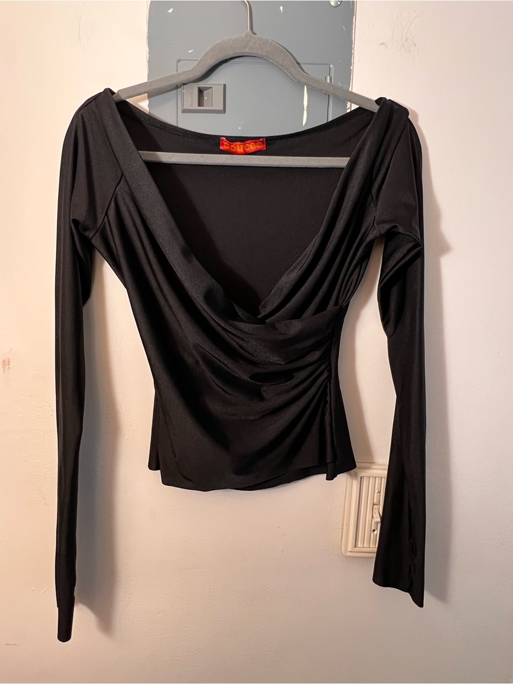 Black Draped Long Sleeve Women's Top
